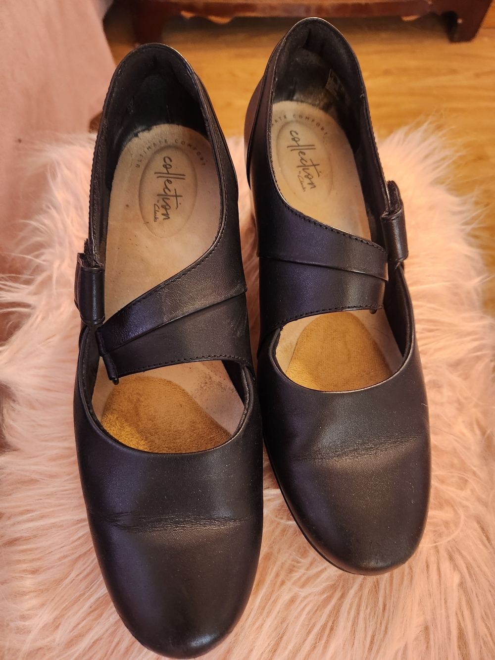 Clarks Black Mary Jane Heels with Cross Strap